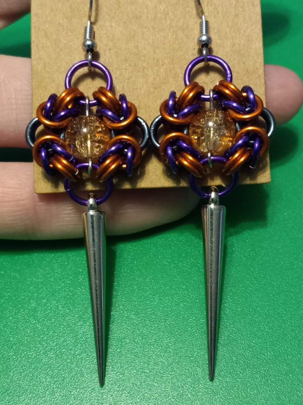 Orange, Purple, & Grey spiked Romanov earrings